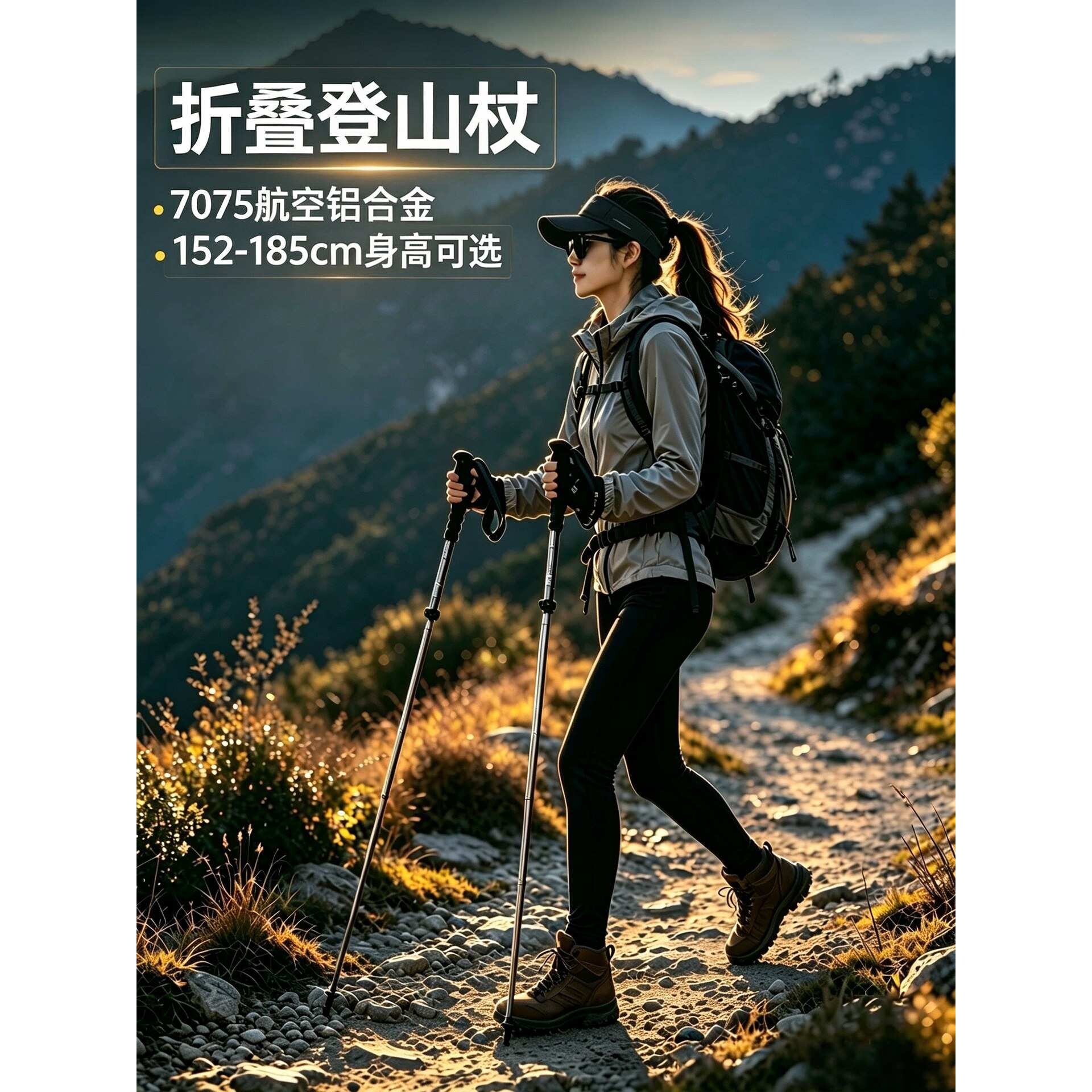 德国专业户外折叠登山杖徒步手杖爬山装备成人儿童伸缩碳纤维拐杖