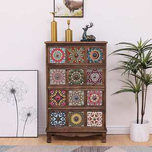 美式实木储物柜复古客厅斗柜彩绘抽屉式收纳柜阳台多层置物柜简约