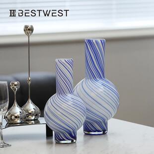 博西居家蓝纹色条葫芦培水玻璃花瓶摆件家居软装样板间装饰RX23-0