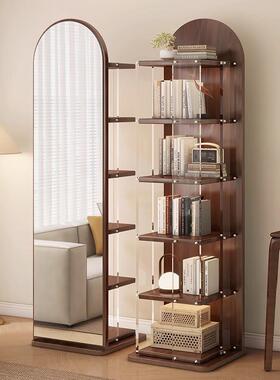 旋转立全身镜物落地镜动家用杂志书架储一体镜子式可RKC移试衣穿