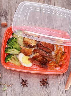 Y0盒0美9式橙色圆形餐长方形一性MVP打包盒外卖饭盒加厚彩色次宁