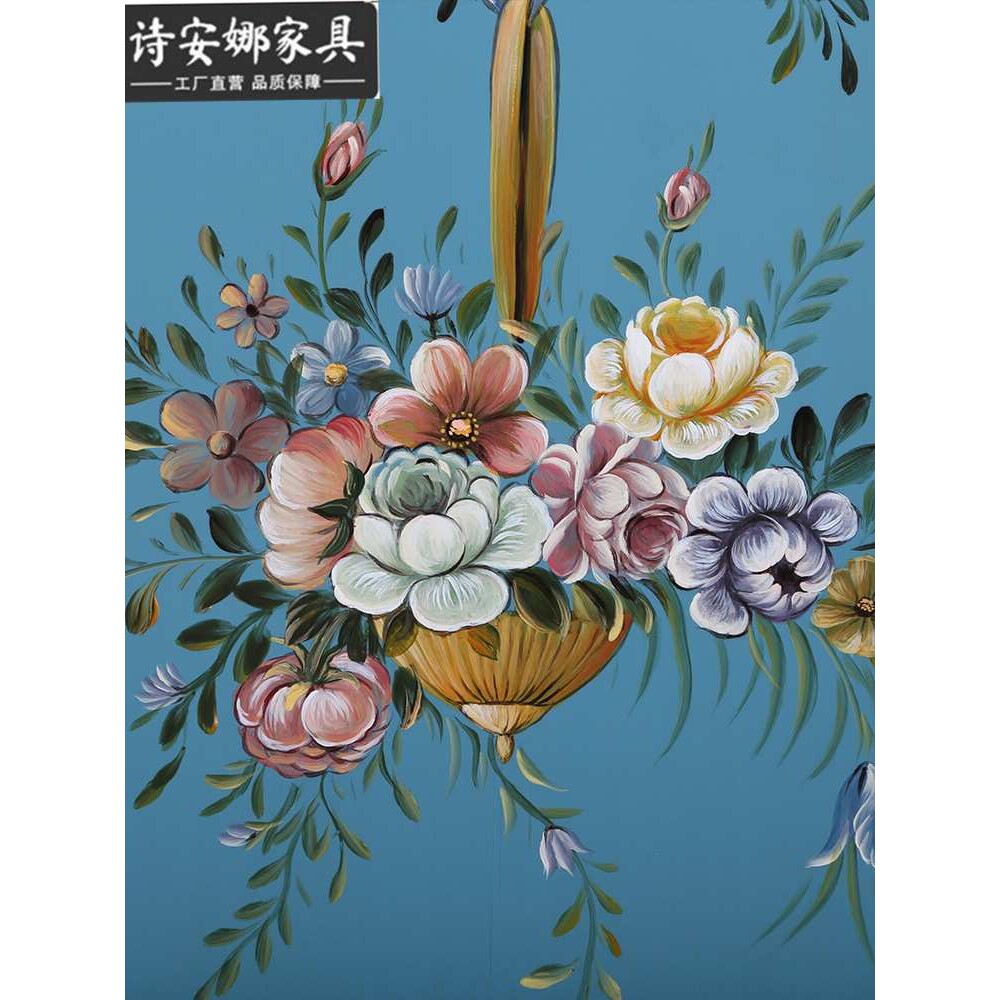 奢华法式实木雕花彩绘花卉门厅储物装饰柜欧式家具玄关柜