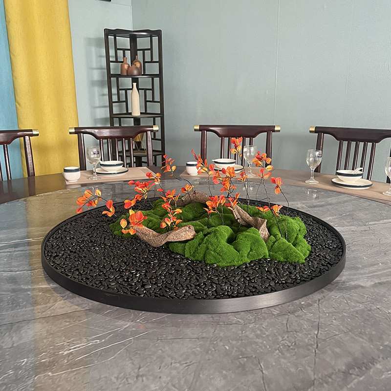 酒店圆桌摆花装饰轻奢风插花高级餐桌上模型转盘摆桌台大餐厅圆∑