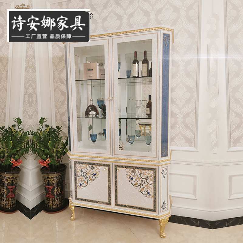 意式奢华双门酒柜贝壳镶嵌新法式古典大宅客厅展示柜