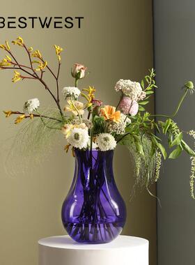 博西家YYC-2490紫色肚水创培居玻璃花瓶意ins家居客厅软装饰品大