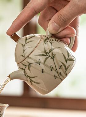 绿竹小泉茶壶单壶家用中式23JS12-6陶瓷功夫茶具高档泡茶器带过文