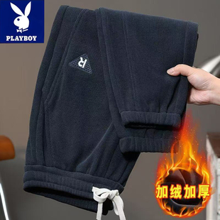 花花公子男士秋冬季宽松显瘦百搭休闲束脚裤加绒加厚潮流灯芯绒裤