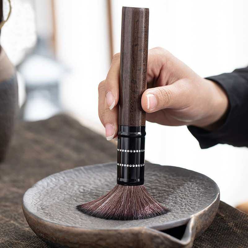 德玉堂 复古日式茶道六君子配件粗陶黑檀实木茶夹养壶笔茶勺茶艺