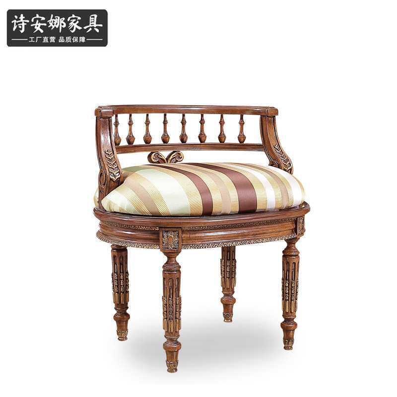 新古典别墅奢华欧式梳妆凳复古梳妆凳化妆椅子实木布艺靠背化妆凳