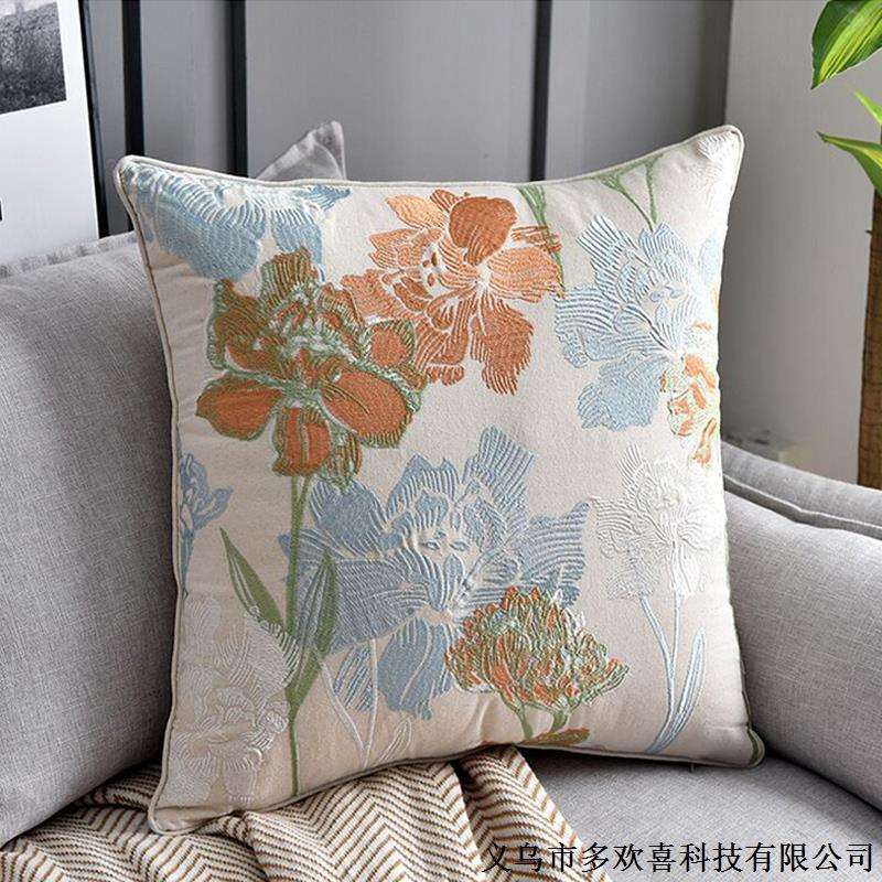 50*50棉麻刺绣靠垫套中国风禅意抱枕客厅沙发枕套可拆洗轻奢高端