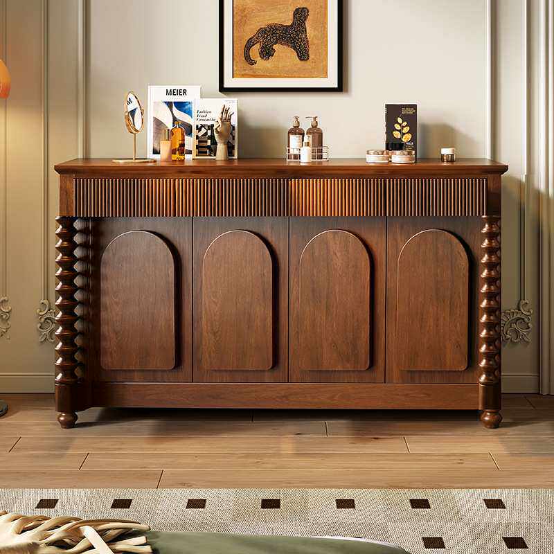 中古风罗马柱餐边柜实木斗柜多功能靠墙边柜美式入户玄关柜装饰柜