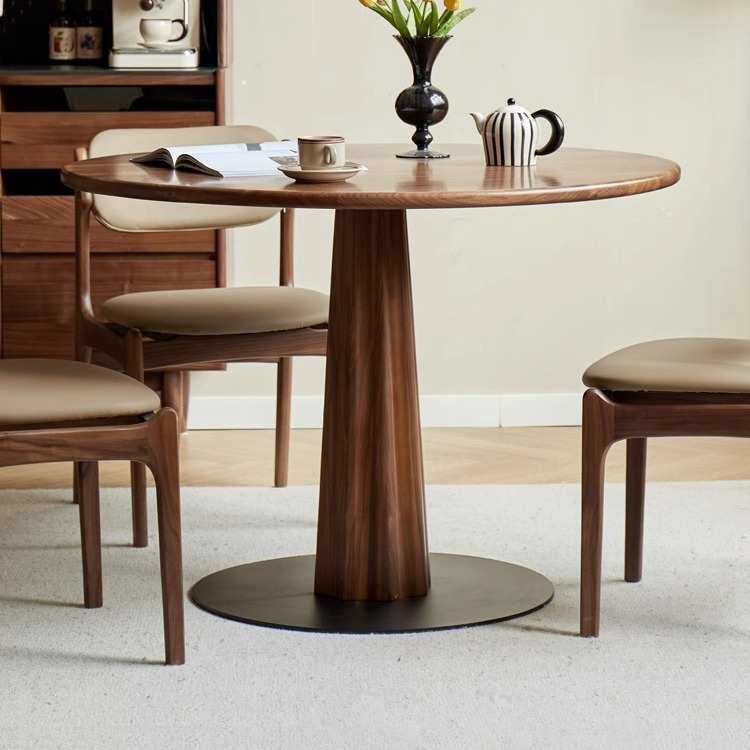 北欧实木圆形餐桌黑胡桃木圆桌北美简约休闲饭桌餐厅家具天尺圆桌