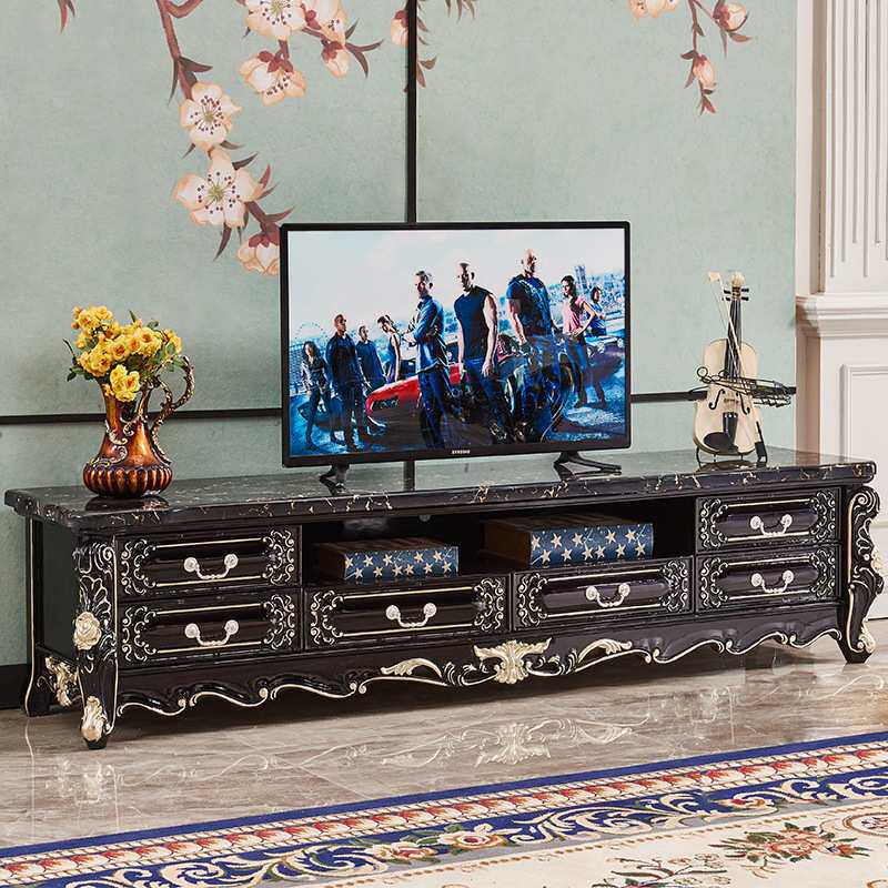 欧式大理石电视柜现代简约实木地柜黑檀色客厅茶几电视柜组合套装