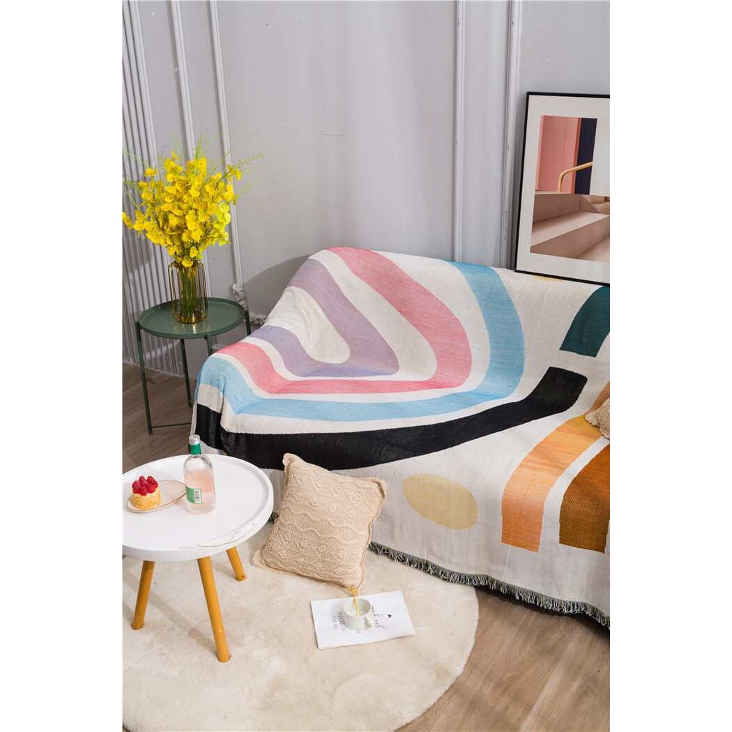 彩虹 沙发巾沙发罩沙发套保护罩单双人线毯全盖防滑布艺棉线