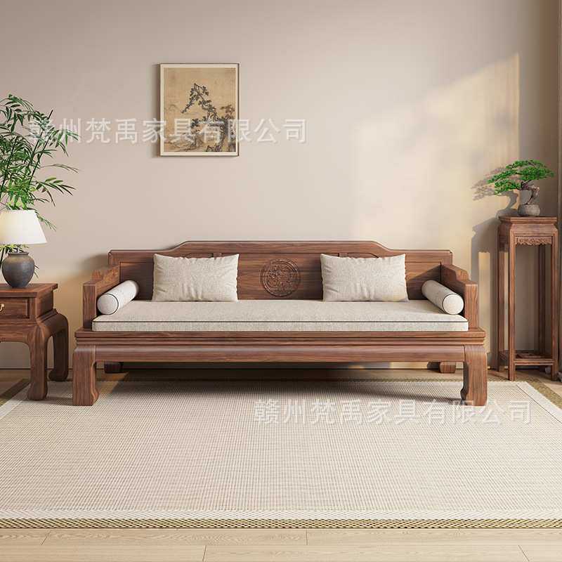 新中式南美胡桃木实木沙发床两用多功能懒人推拉伸缩折叠罗汉床
