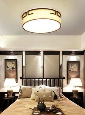 忆往昔 新中式吸顶灯简约现代平板布艺led家用客厅灯中国风圆形遥