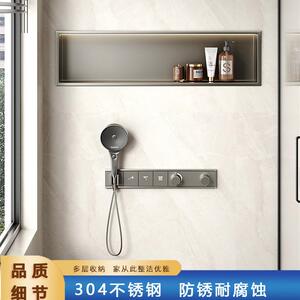 肯创跨境卫生间免打孔置物架304不锈钢壁龛嵌入式柜浴室置物架