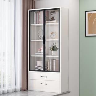 实木书架置物架儿童家用书柜落地阳台飘窗柜子储物柜带玻璃展示柜