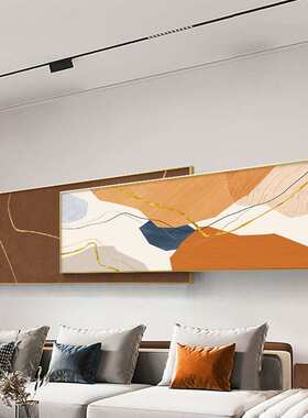 现代轻奢客厅装饰画大尺寸简约橙色抽象沙发背景大气横版叠加挂画
