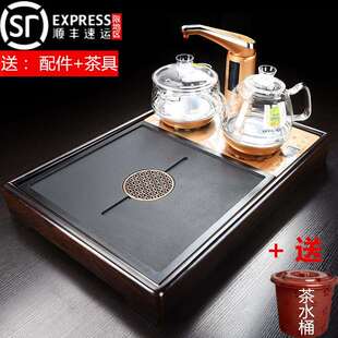 乌金石茶盘套装家用简约全自动一体排水茶台黑檀木小号办公室茶海
