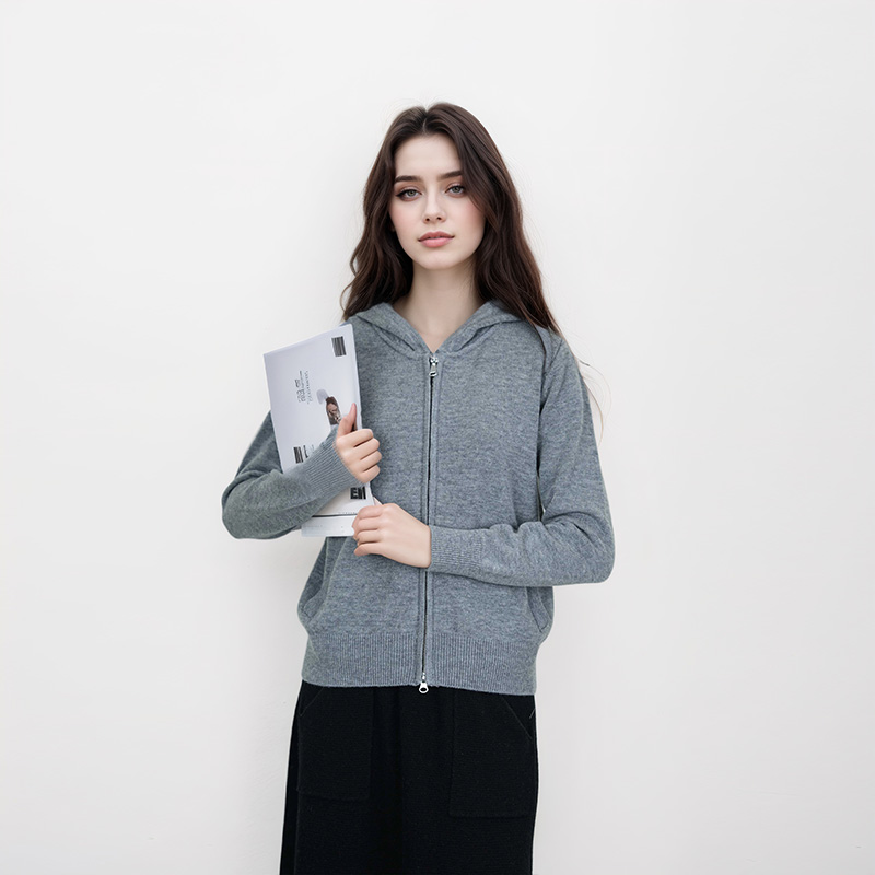 【甜甜粉丝专享】100绵羊毛连帽开衫百搭休闲针织拉链开衫BN890