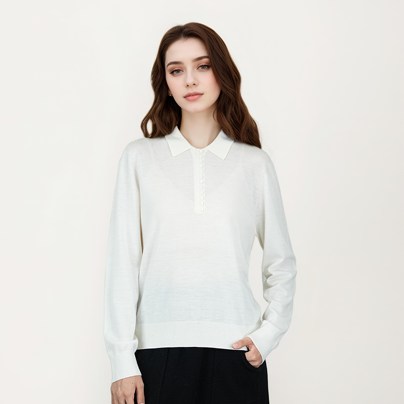 【甜甜粉丝专享】女士100%绵羊毛翻领针织羊毛衫TN1813