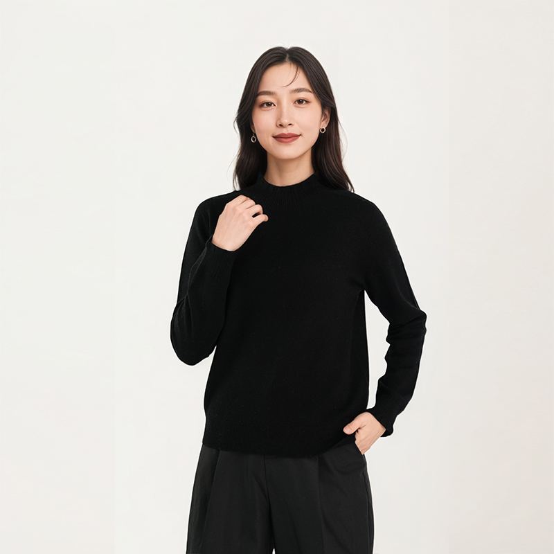 【一一专享】女士纯色圆领休闲100%绵羊毛针织衫1N6012