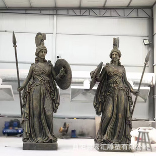 古希腊神话人物雅典娜雕塑自由女神铜像玻璃钢西方武士酒店摆件