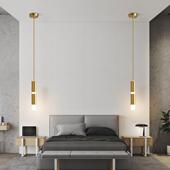 主卧室吊灯长头灯线442现代简约极简柜电视背景墙小吊线灯网红床