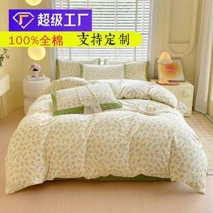 跨境厂家供应老粗布四件套加厚加密成人双人博兴老粗布床单四件套