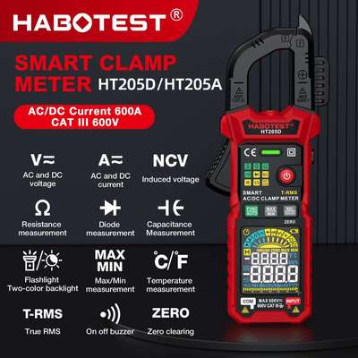 华博HT205D/HT205A彩屏数字钳型表电流表智能万用表英文HABOTEST