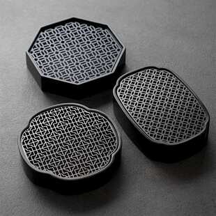 天然乌金石茶盘干泡台中式镂空壶承底座轻奢简约托盘茶海