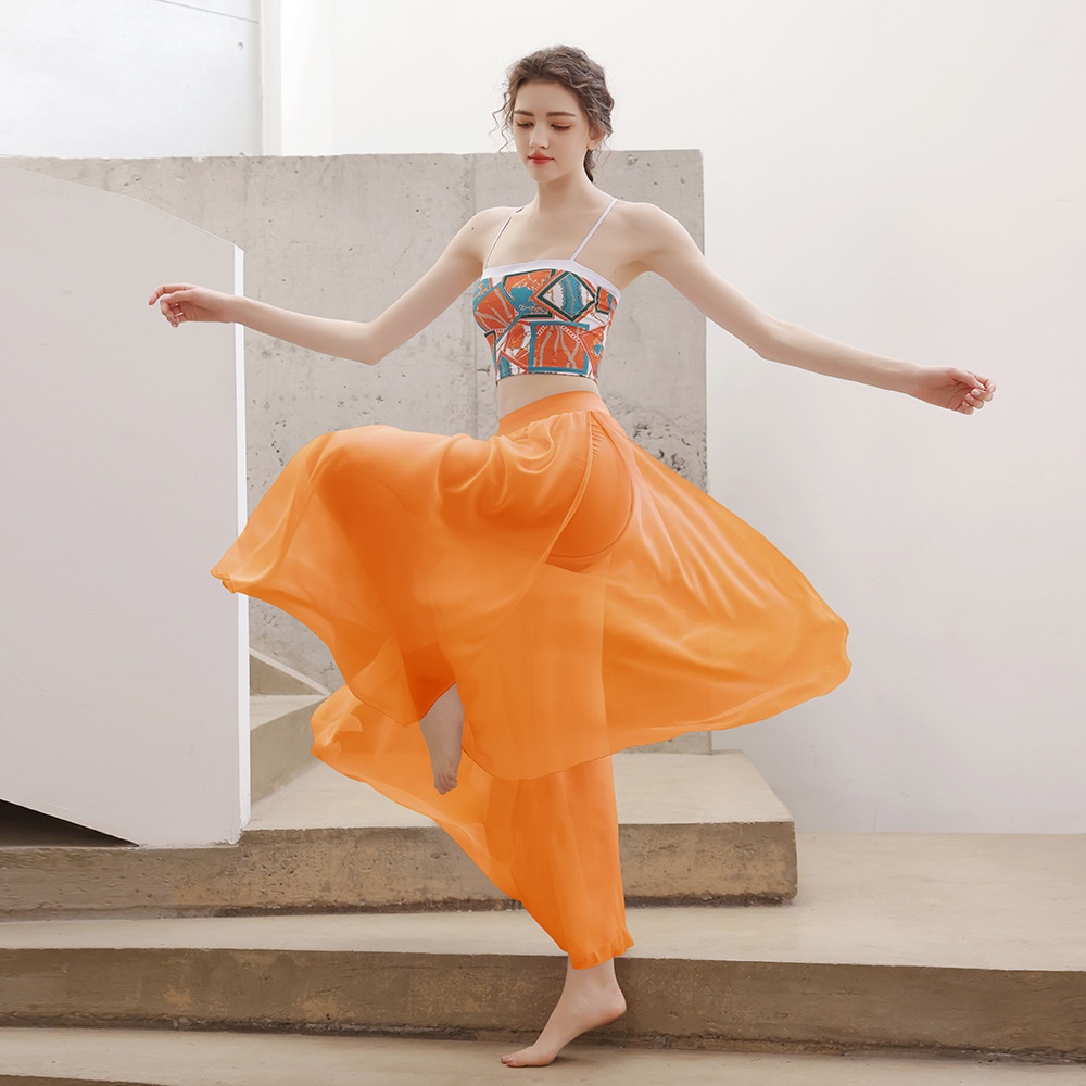 素念帛扬古典敦煌飞天舞蹈瑜伽服套装女感仙气印花雪纺纱健身裤