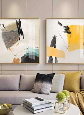 简约现代橙色抽象客厅装饰画三联画北欧抽象水彩画正方形餐厅插画