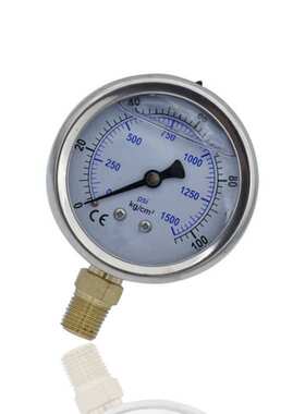 供应不锈钢耐震压力表充油耐振径向注油YN63 100KG/1500PSI 1/4PT