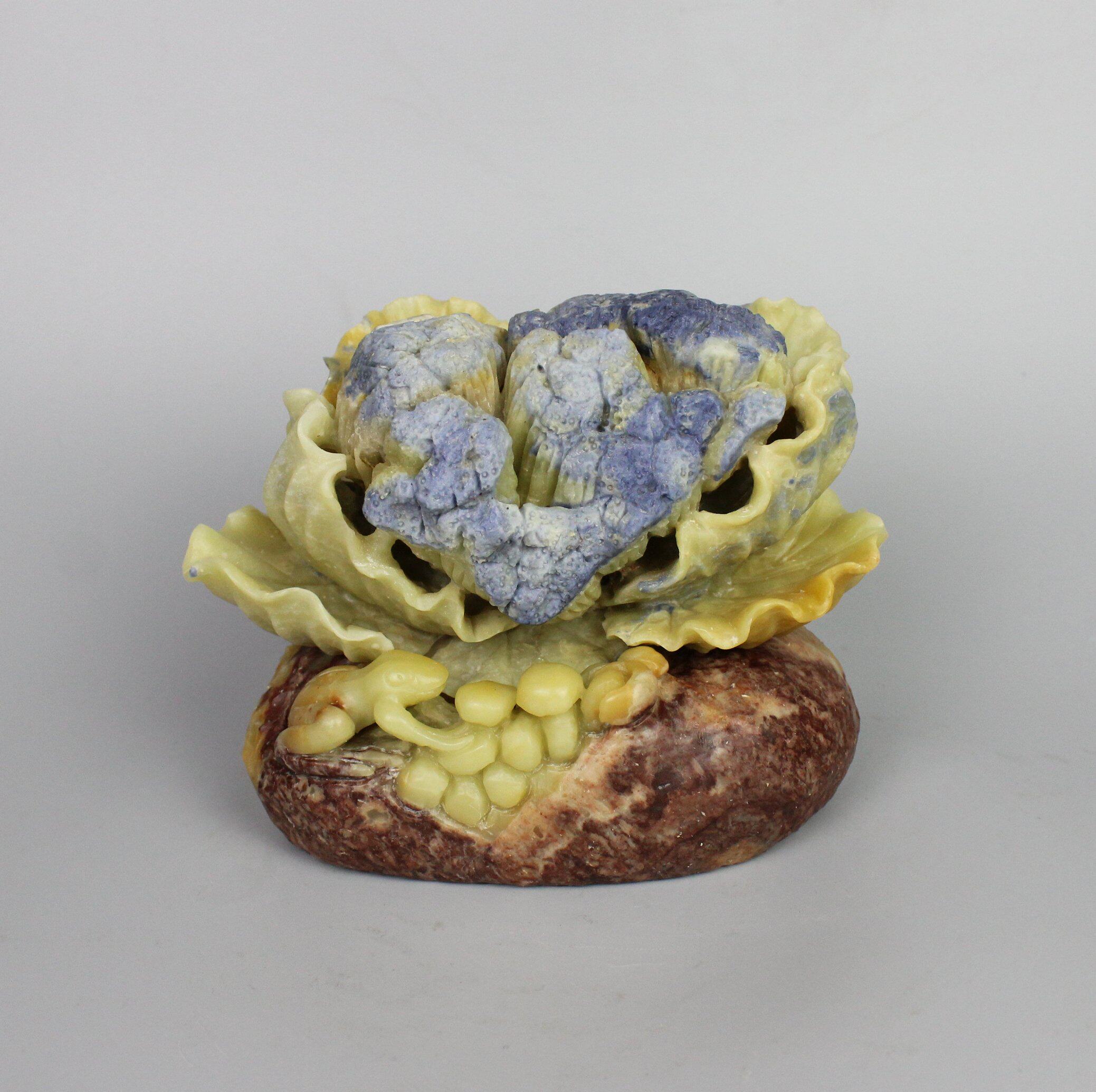 花菜青田石雕摆件蓝钉发财牛蛙天然精美手工艺术品招富贵冲冠人气