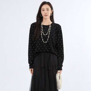 蜜澳黑色波点毛衣短款针织衫宽松2026春季新款女装气质长袖上衣