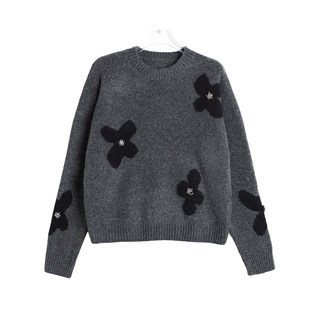 蜜澳2026春装新款毛衣百搭套头针织上衣圆领时尚减龄简约女花朵