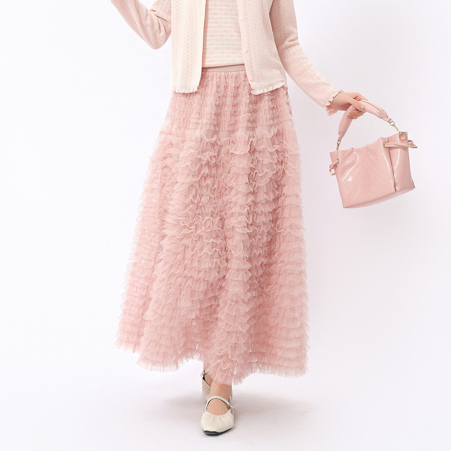 蜜澳2026春季半身裙休闲蛋糕裙穿搭甜美显瘦网纱中长款裙子