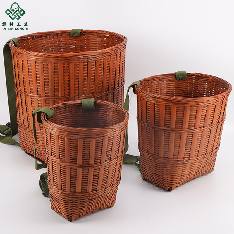 竹制精编复古背篓采茶竹s篓子家用大号竹背筐采摘买菜收纳表演道