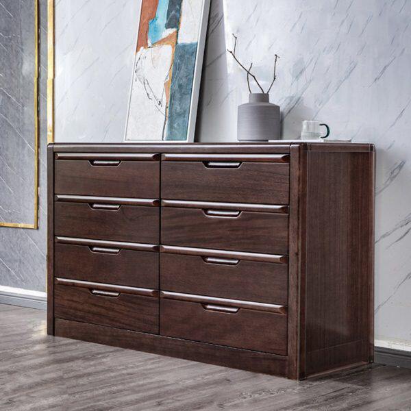 全实木八斗柜黑胡桃木现代中式高款电视柜收纳储物斗橱柜卧室家具