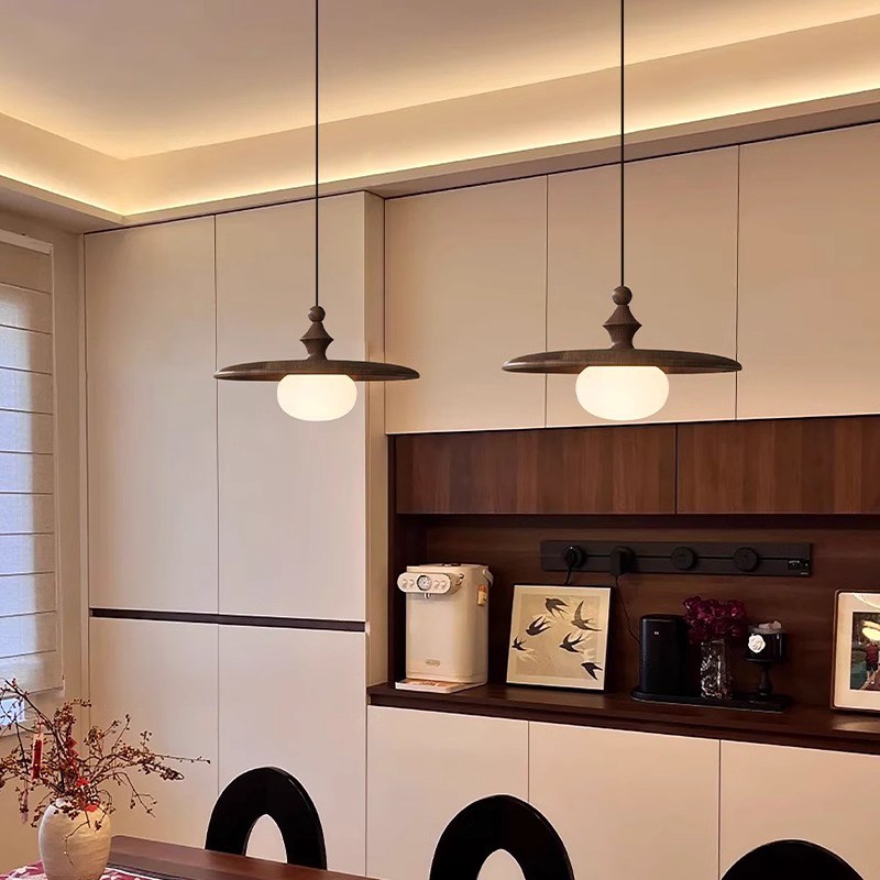 法式中古风餐厅吊灯m高级感实木吧台餐桌灯复古吊线灯创意个性艺