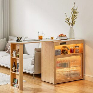 家用实木吧台桌隔断柜伸缩一体岩板客厅沙发边收纳柜小户型轻奢风