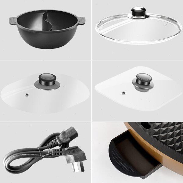 烧烤多功能一体锅工具礼包大全电源线接油槽分体鸳鸯锅各种锅盖