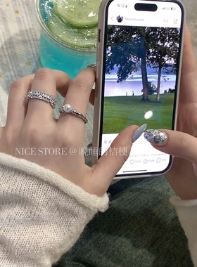 晚睡的桔梗白h日梦境日韩百搭珍珠锆石开口戒镶钻气质风女戒