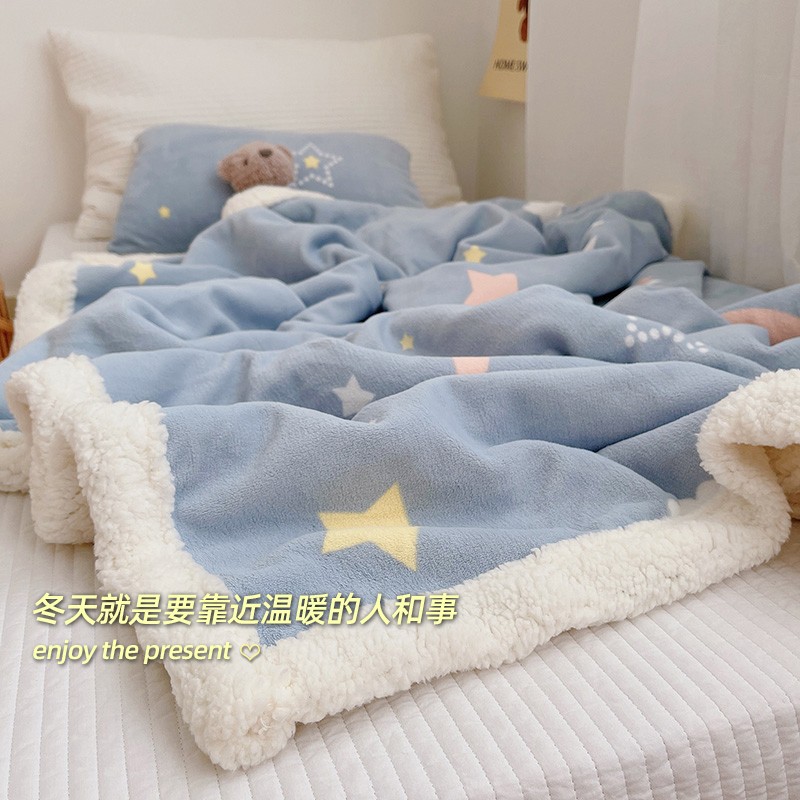 毛毯冬季超厚羊羔绒单人学生宿舍小毯子可爱午睡珊瑚绒儿童盖毯暖