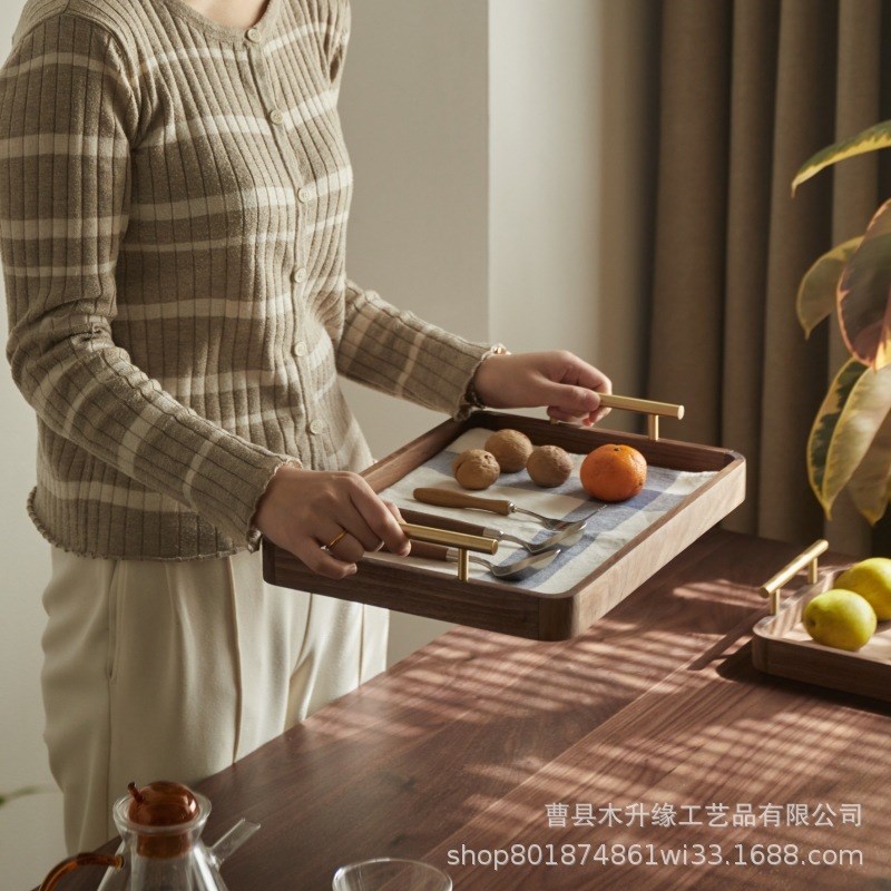胡桃木质托盘茶盘点心盘长方形茶水杯收纳家用茶杯敬茶果盘可定制