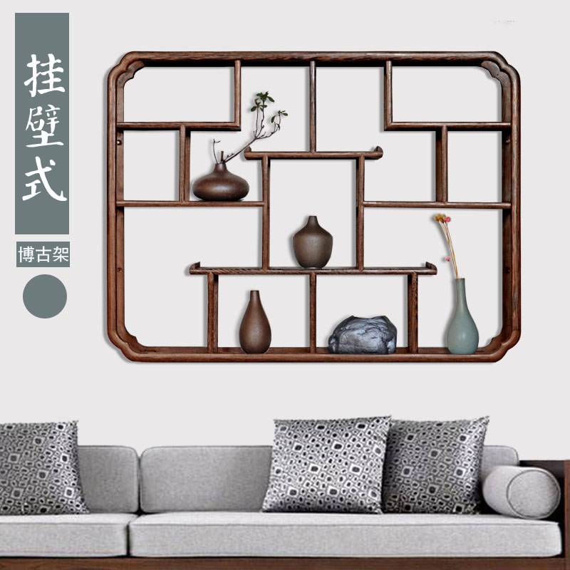 7W实木中式圆形鸡翅木小博古架挂墙上多宝阁壁挂式置物架古董摆件