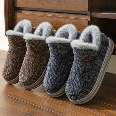 中老年棉拖鞋男士冬季外穿包跟室内家居厚底防滑加绒保暖棉鞋男款