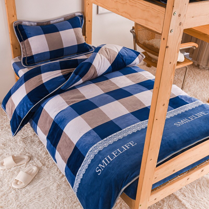 冬季牛奶绒学生宿舍三件套大学生单人床上下铺床单被套床上用品批